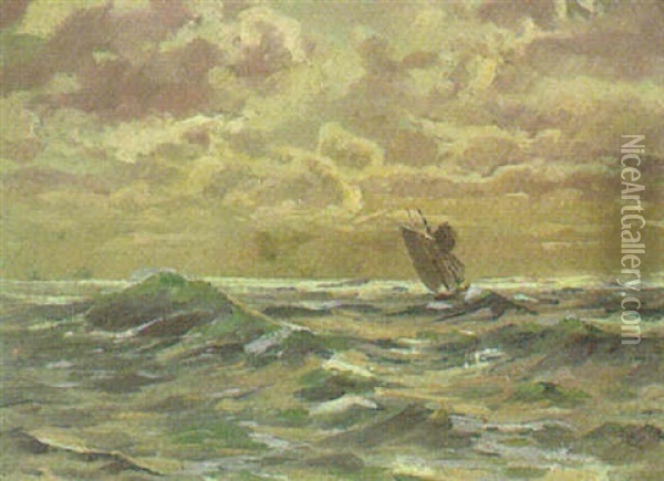 Seegelboot Auf Bewegter See Oil Painting - Heinrich Petersen-Flensburg