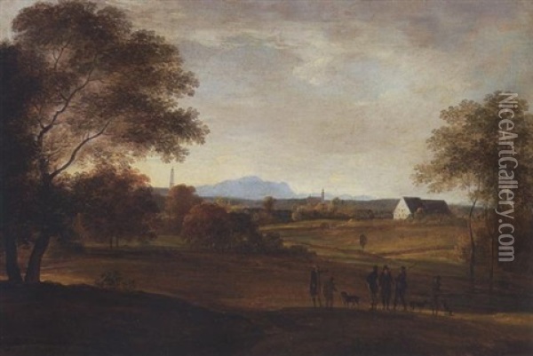 Jagdgesellschaft Vor Oberbayerischer Landschaft (bei Dietramszell?) Oil Painting - Georg Maximilian Johann Von Dillis