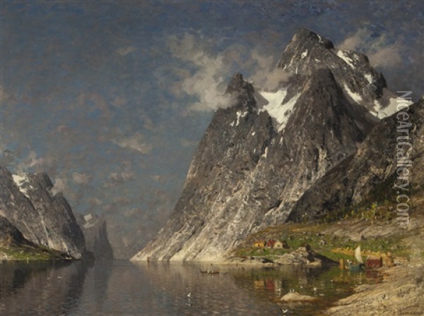 Norwegian Fjord Scene Oil Painting - Adelsteen Normann