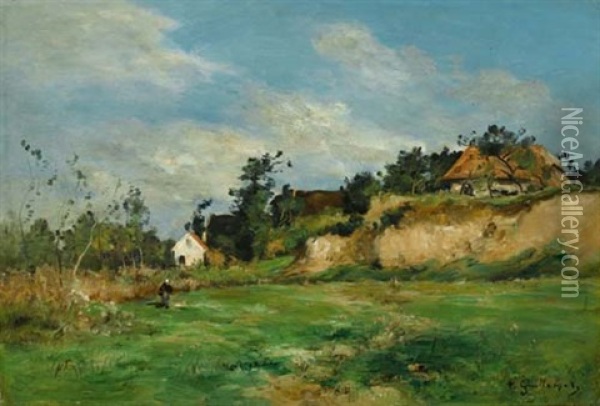 Landschaft Mit Einem Dorf Im Hintergrund Oil Painting - Jean Baptiste Antoine Guillemet