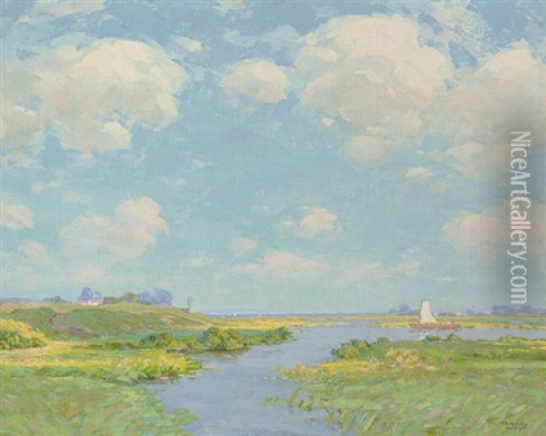 Salt Meadows Oil Painting - Thomas R. Manley