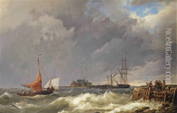 Shipping On Rough Seas Oil Painting - Hermanus Koekkoek the Elder