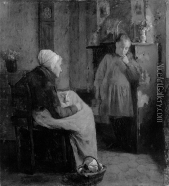 Grossmutter Mit Enkelin Oil Painting - Albert Besnard