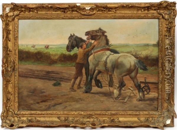 Man With Horses Oil Painting - Johannes Daniel Belmer