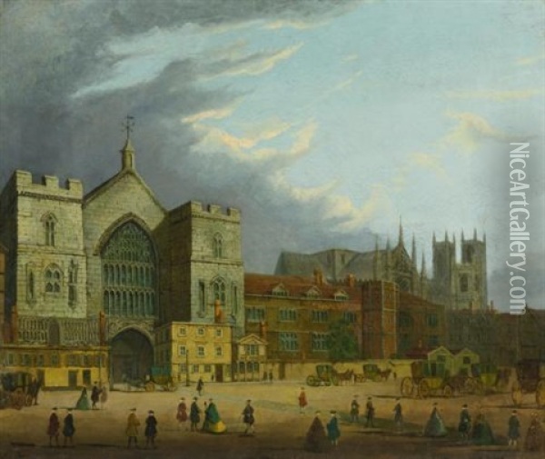 View Of Westminister And Old Northumberland House (pair) Oil Painting - John Paul