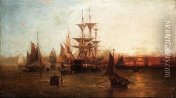 Shipping At The Mouth Of The Thames Oil Painting - William Callcott Knell