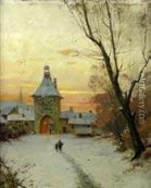 entree De Ville Sous La Neige Oil Painting - Emile Godchaux