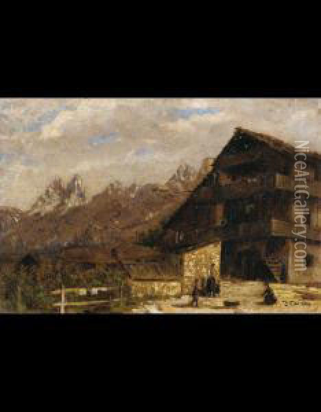 Paese Montano Con Figure Oil Painting - Filippo Carcano