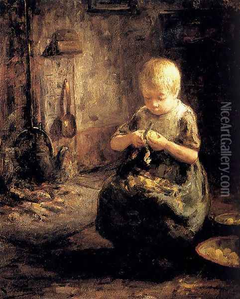A Child Peeling Potatoes Oil Painting - Evert Pieters