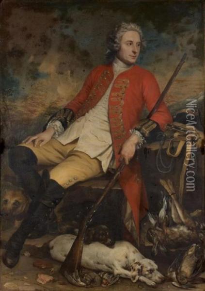 Portrait Presume De Pierre Guillaume Heurtault De Bagnoux (1717-1789) Avec Ses Chiens Oil Painting - Andrea Soldi