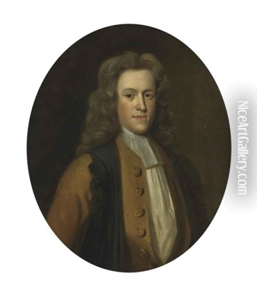 Portrait Of A Gentleman, Half-length, In An Buff Coat Oil Painting - John Closterman