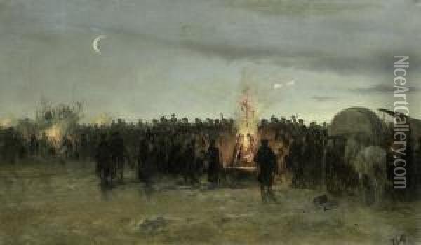 Nachtliche Szene Mit Soldaten Oil Painting - Werner Wilhelm Gustav Schuch