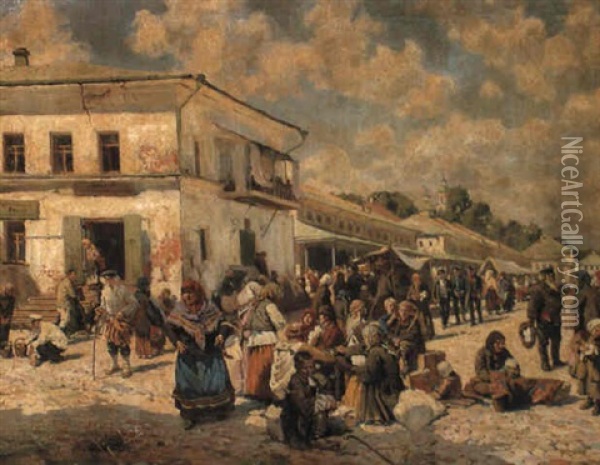 The Main Square Of The Village Oil Painting - Alexandr Vladimirovich Makovsky