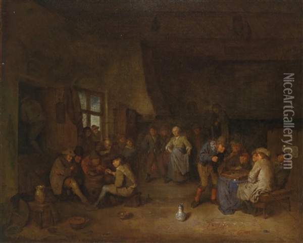 Wirtshausinterieur Mit Schachspielern Oil Painting - Egbert van Heemskerck the Elder