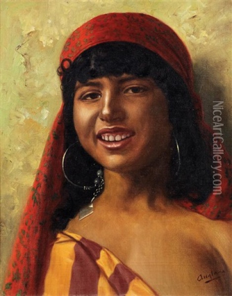 Orientale Au Foulard Rouge Oil Painting - Luis Anglada Pinto