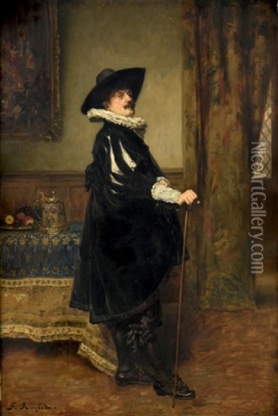 Portrait De Gentilhomme Au Chapeau Noir Oil Painting - Ferdinand Victor Leon Roybet