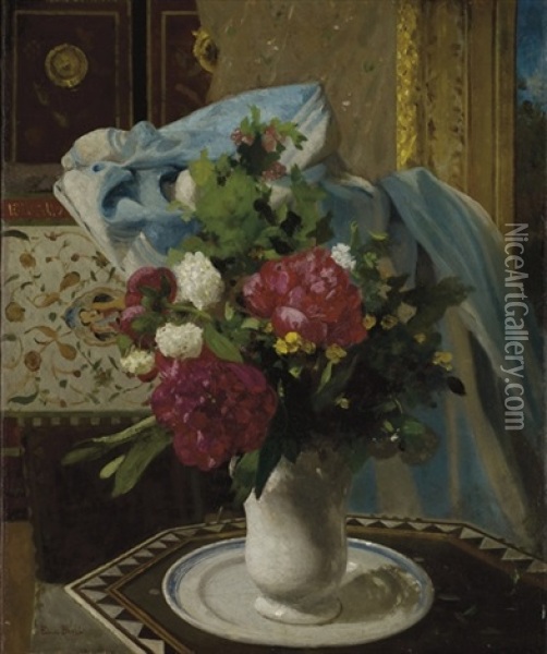 Bouquet De Tulipes Et Pivoines Dans Un Interieur Ottoman Oil Painting - Germain Fabius Brest
