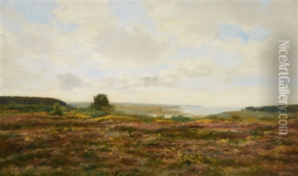 A Coastal Landscape In Normandy Oil Painting - Pierre Emmanuel Eugene Damoye