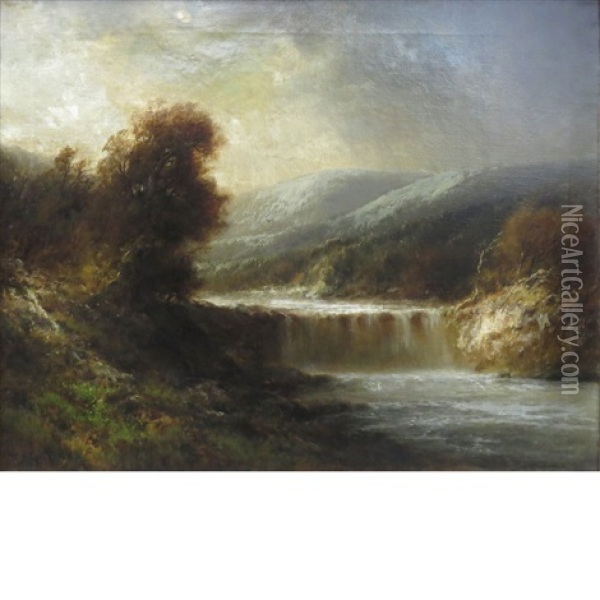 Falls In A Mountainous Landscape Oil Painting - Thomas Bailey Griffin