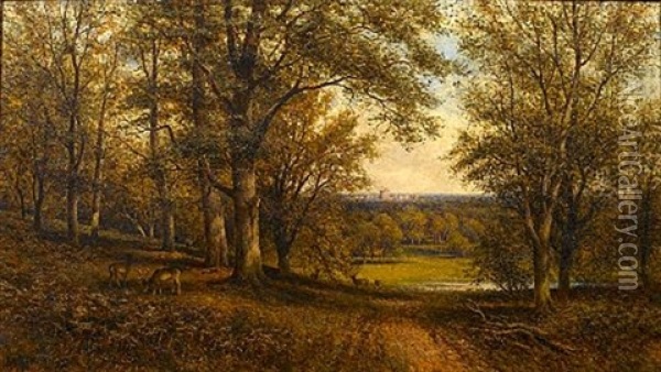 Windsor Great Park, With Windsor Castle Beyond Oil Painting - Alfred Augustus Glendening Sr.