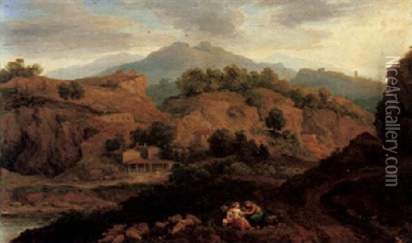 Mountainous Landscape With Vertumnus And Pomona Oil Painting - Francisque Millet