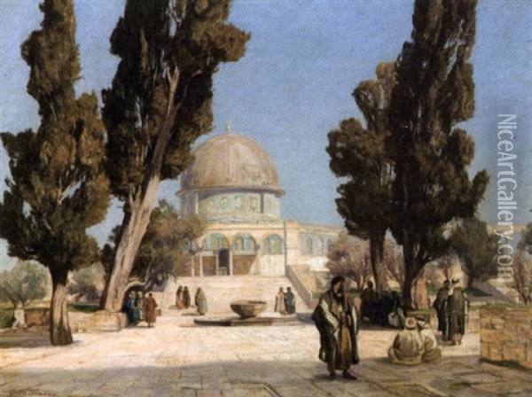 Vue Du Dome Du Rocher, Jerusalem Oil Painting - Georg Macco