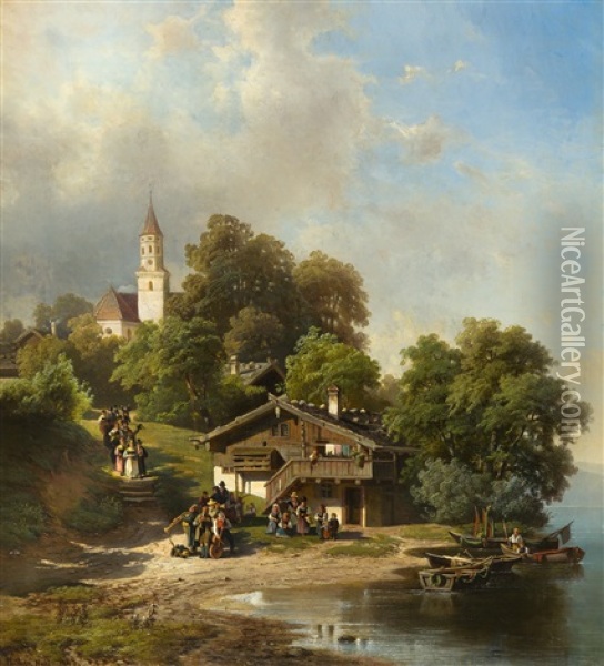 Hochzeit Am Chiemsee Oil Painting - Christian Friedrich Mali