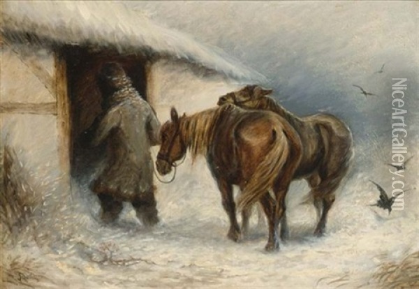 Entering The Stable Oil Painting - Teuwart Schmitson