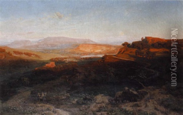 Abendstimmung - Motiv Aus Der Rheinpfalz Oil Painting - Anton Hlavacek