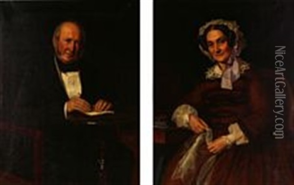 A Pair Of Portraits Of The Married Couple Frisch Oil Painting - Johan Didrik (John) Frisch