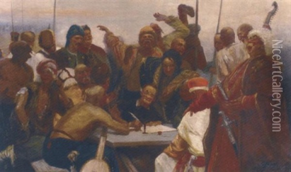 Cossacks Writing A Letter To The Turkish Sultan Oil Painting - Ilya Repin