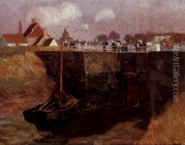 Schleuse Bei Nieport, Westlich Von Ostende Oil Painting - Carl (Karl, Charles) O'Lynch of Town