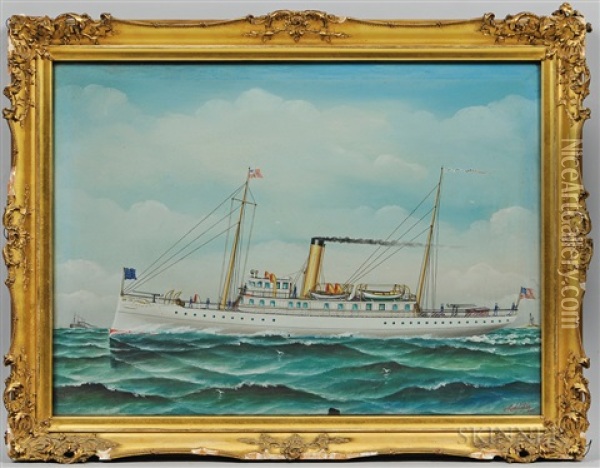 Steamer At Sea Oil Painting - Otto Muhlenfeld