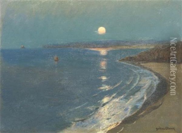 St. Ives Moonlight Oil Painting - Julius Olsson