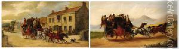 Pair Of Stagecoach Scenes Oil Painting - John Charles Maggs