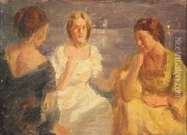 Three Ladies. Study For Tre Damer Pa En Altan Oil Painting - Julius Paulsen