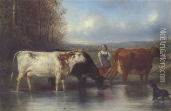 Die Kuhirtin Oil Painting - Francois Emile de Lansac