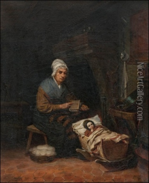 Kehtoa Keinuttava Mummo Oil Painting - Robert Wilhelm Ekman