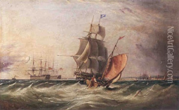 Shipping Off Portsmouth Oil Painting - Ebenezer Colls