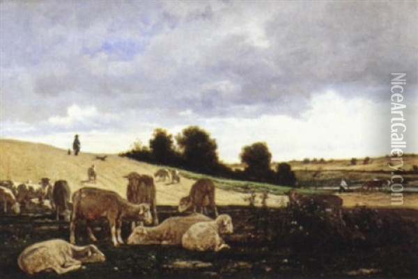 Berger Et Ses Moutons Oil Painting - Emile van Marcke de Lummen