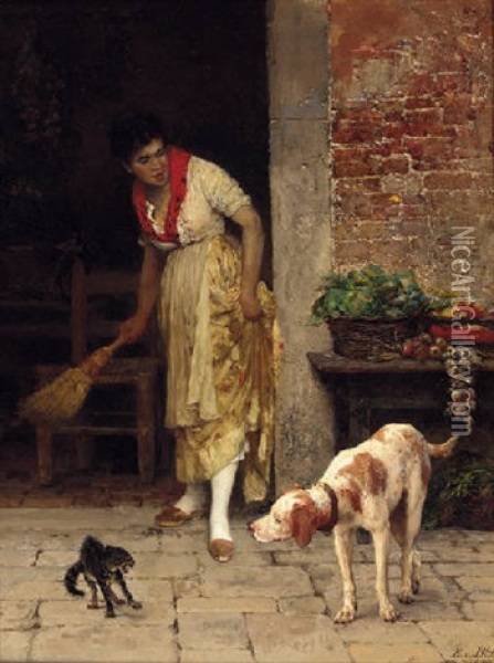 The Doorstep Encounter Oil Painting - Eugen von Blaas