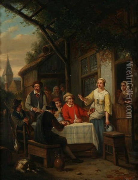 Devant L'auberge Oil Painting - Ferdinand de Braekeleer the Elder