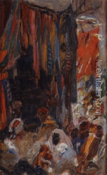 Le Souk Des Etoffes Oil Painting - Alexandre Roubtzoff