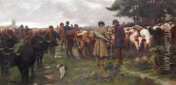 The Cattle Fair Oil Painting - William Frank Calderon