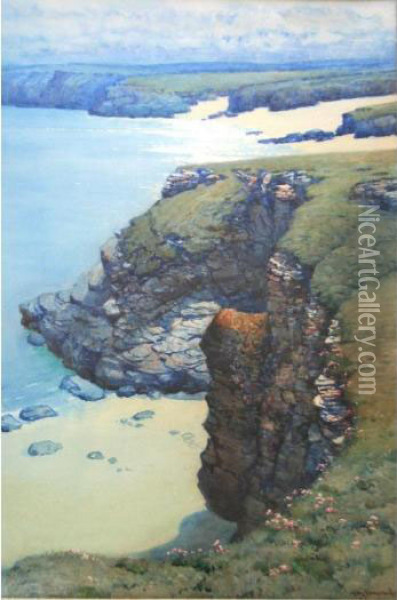 Harlyn Bay, Cornwall; Mother Ivey's Bay Oil Painting - Albert Moulton Foweraker