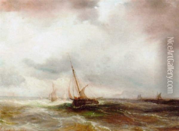 Running Out To Sea In A Squall Oil Painting - Baron Jean Antoine Theodore Gudin