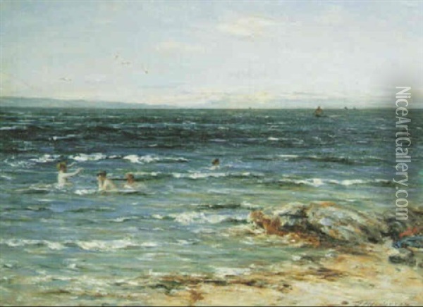 Playing In The Sea Oil Painting - Joseph Henderson