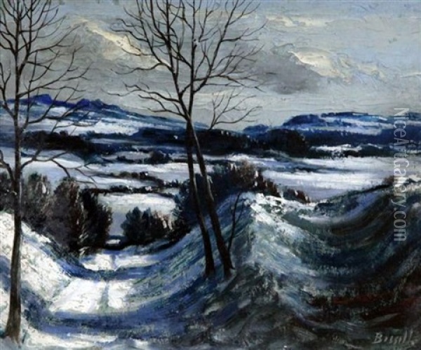 Snow, Ashmansworth, Hants Oil Painting - George Edwin Bissell