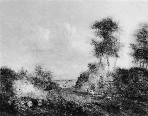 Wooded Landscape With Figures In The Foreground Oil Painting - Patrick Nasmyth