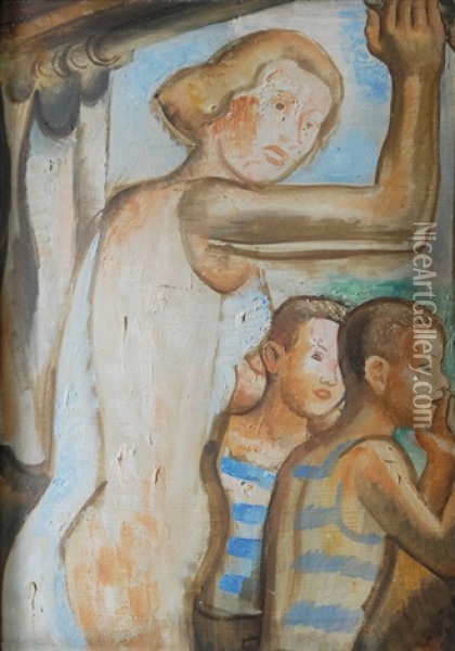 Mother With Children Oil Painting - Svatopluk Machal